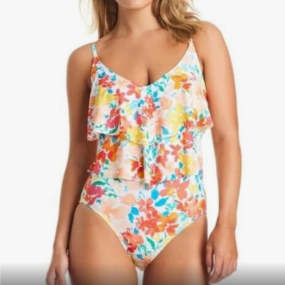 Ellen Tracy Multicolored Ruffle Tier Floral 1pc, sz 8